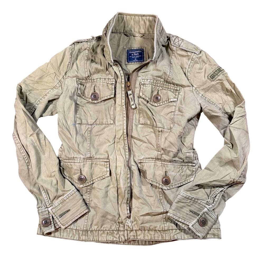 Y2K‎ Abercrombie & Fitch XS Military Utility Jacket Olive Green Cotton Full Zip